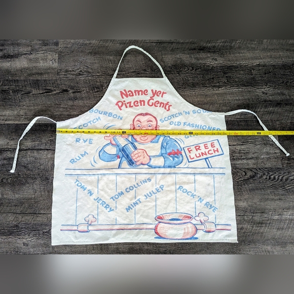 Vintage 1950s Antique Cloth Bartender’s Apron Name Yer Pizen Gents Booze Fun - Picture 7 of 8
